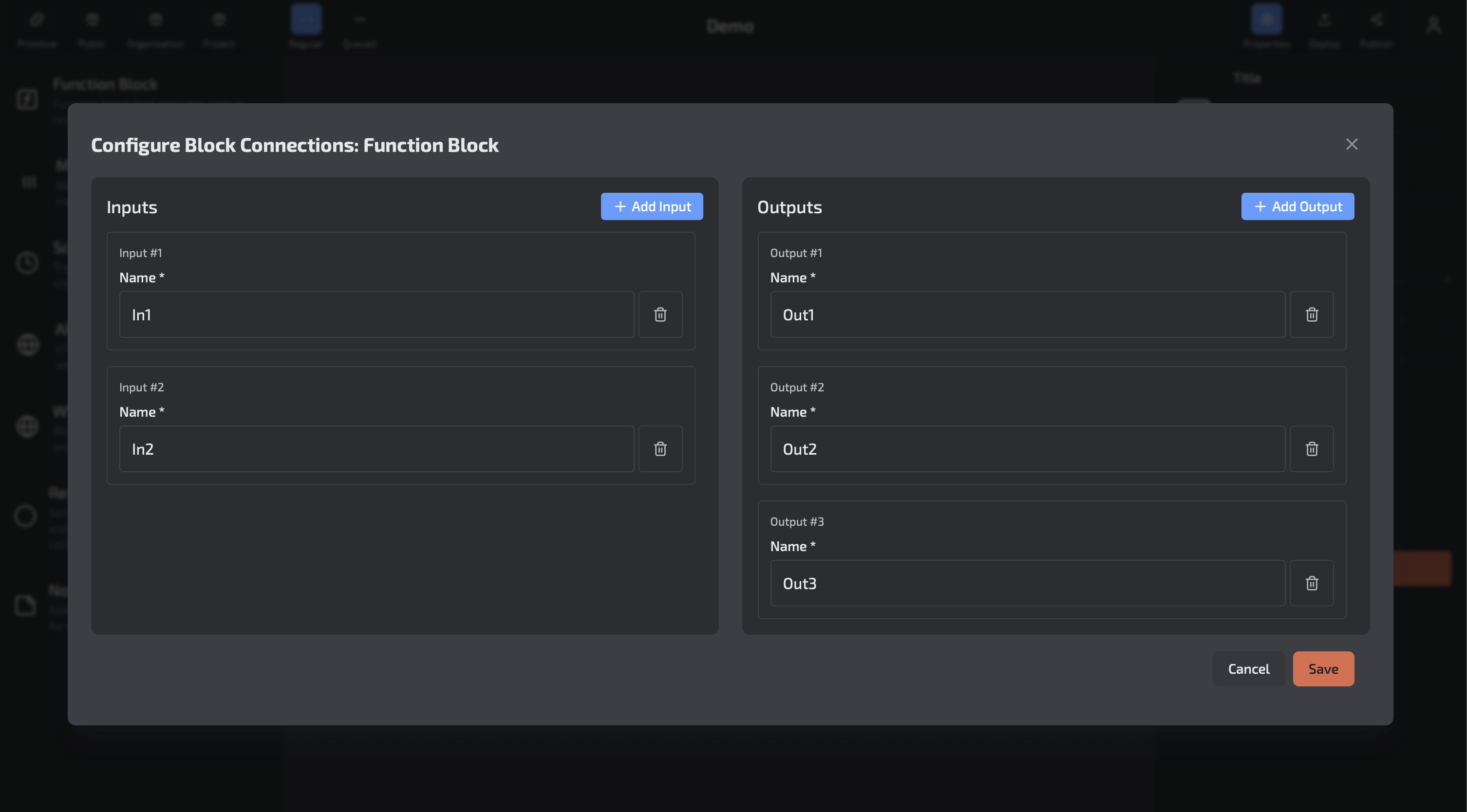 Edit block connectors (inputs and outputs)